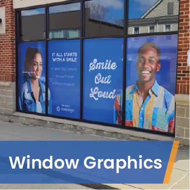Perforated window graphics installed at Perfect Dental
