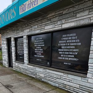 Window Graphics 16 Perforated vinyl graphics applied to church windows