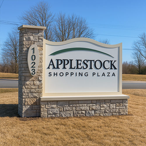 Custom monument sign for Applestock Shopping Plaza with stone base