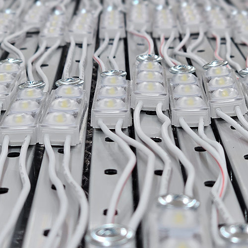 Led Retrofit 3 Close-up of LED lights prepared for sign retrofit