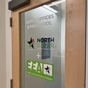 Window Graphics 20 Custom vinyl graphics applied to glass door