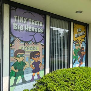 Window Graphics 22 Perforated vinyl graphics applied to dental office windows