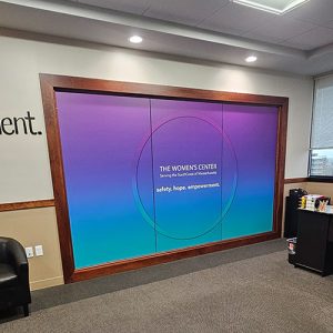 Window Graphics 17 Custom graphics applied to conference room windows at Women’s Center